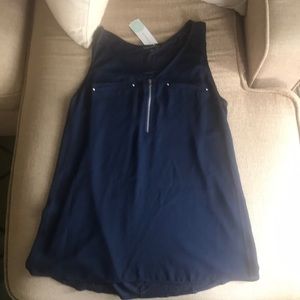 Navy tank with zipper detail